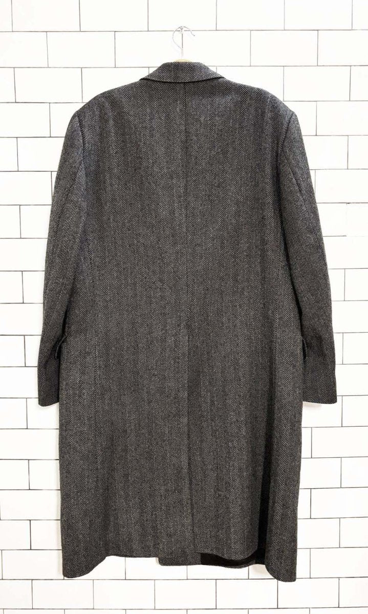 vintage 80s campbell & wade 100% wool herringbone double breasted overcoat | made in england - good market thrift store