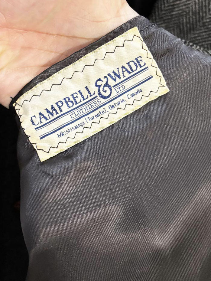 vintage 80s campbell & wade 100% wool herringbone double breasted overcoat | made in england - good market thrift store