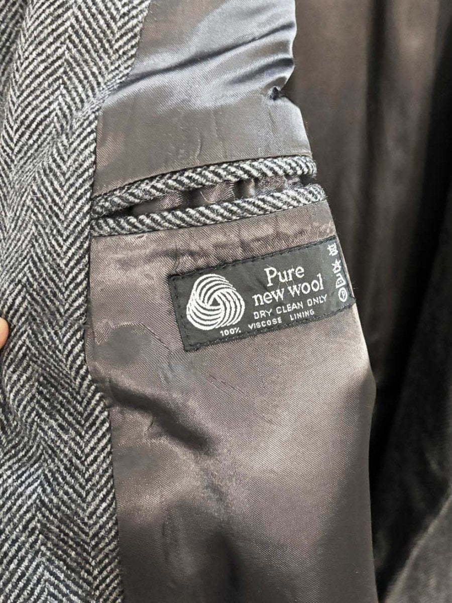 vintage 80s campbell & wade 100% wool herringbone double breasted overcoat | made in england - good market thrift store