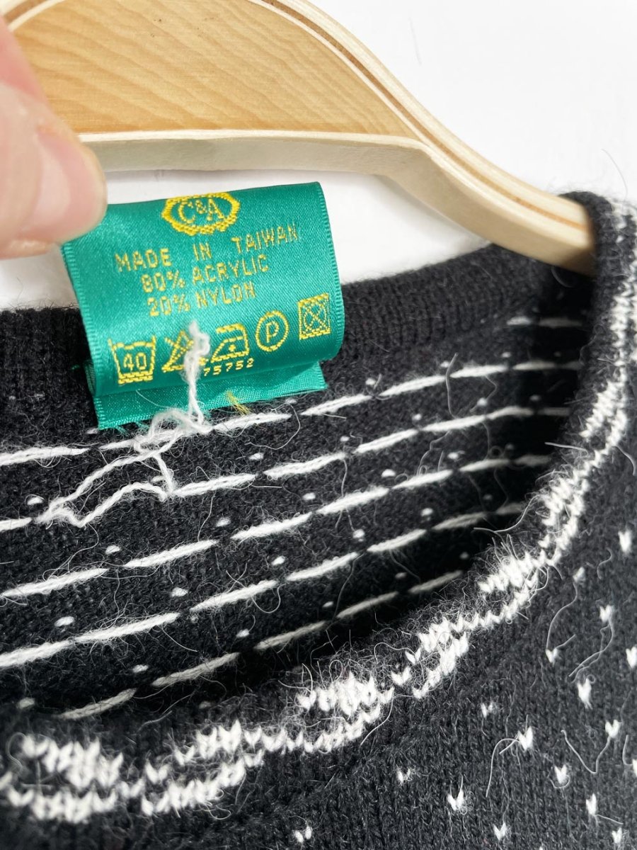 vintage 80s canda fair isle hem knit sweater - good market thrift store