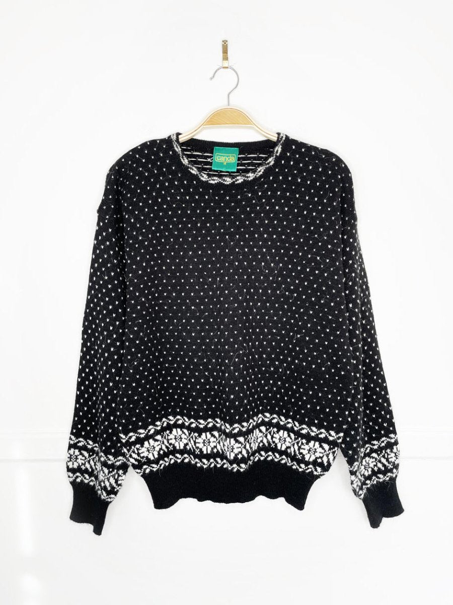 vintage 80s canda fair isle hem knit sweater - good market thrift store