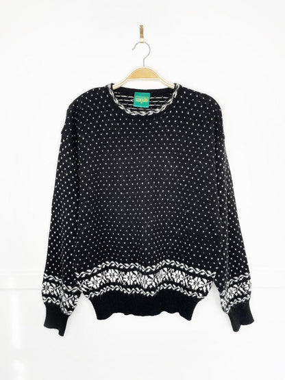 vintage 80s canda fair isle hem knit sweater - good market thrift store