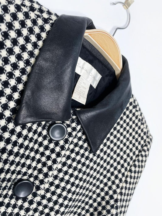 vintage 80s casual corner 100% wool houndstooth blazer | leather collar - good market thrift store