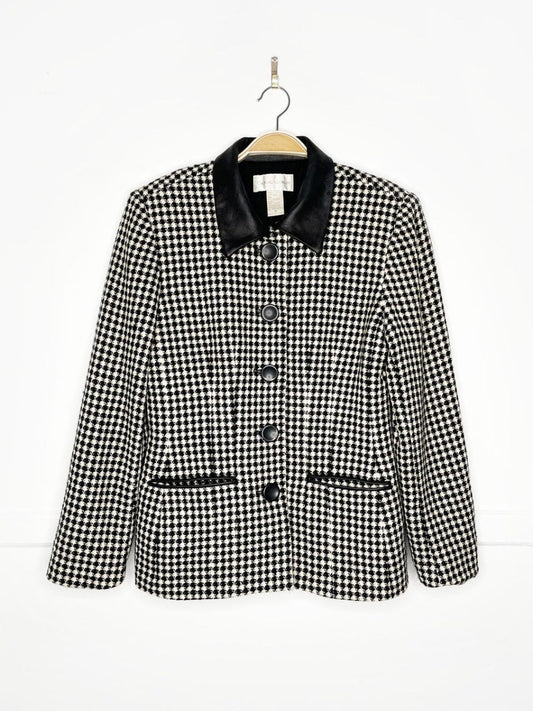 vintage 80s casual corner 100% wool houndstooth blazer | leather collar - good market thrift store