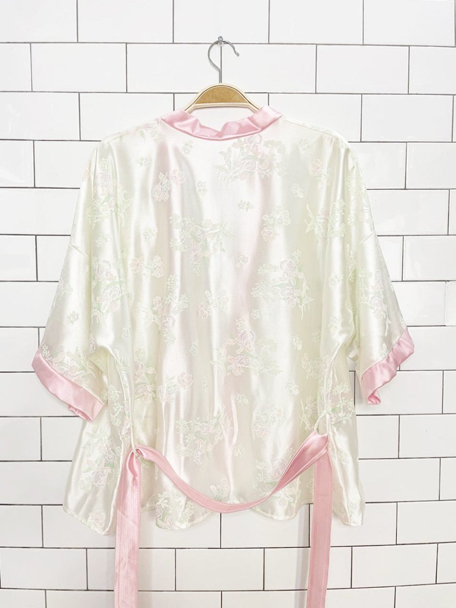 vintage 80s charlin floral satin belted short robe - good market thrift store