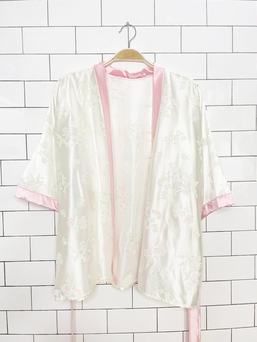 vintage 80s charlin floral satin belted short robe - good market thrift store