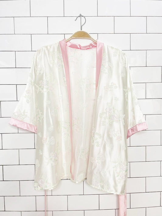 vintage 80s charlin floral satin belted short robe - good market thrift store