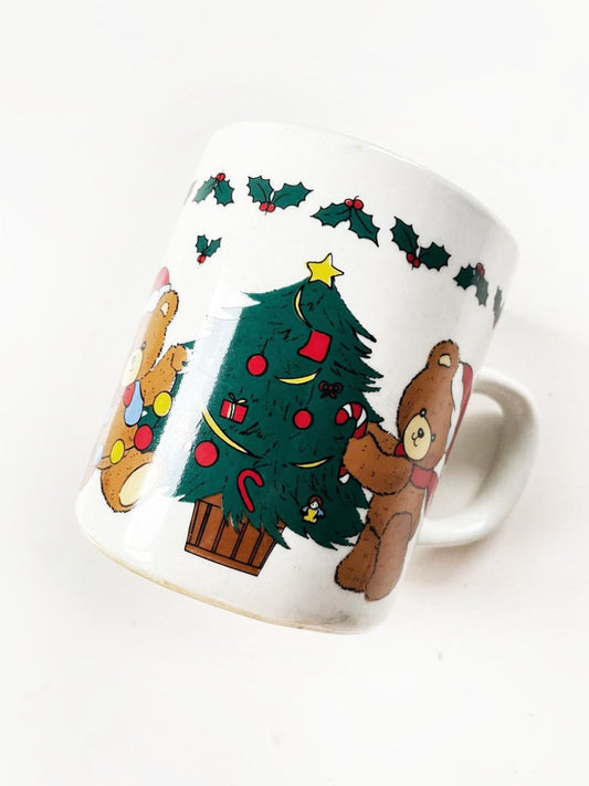 vintage 80s christmas tree + teddy bears mug - good market thrift store