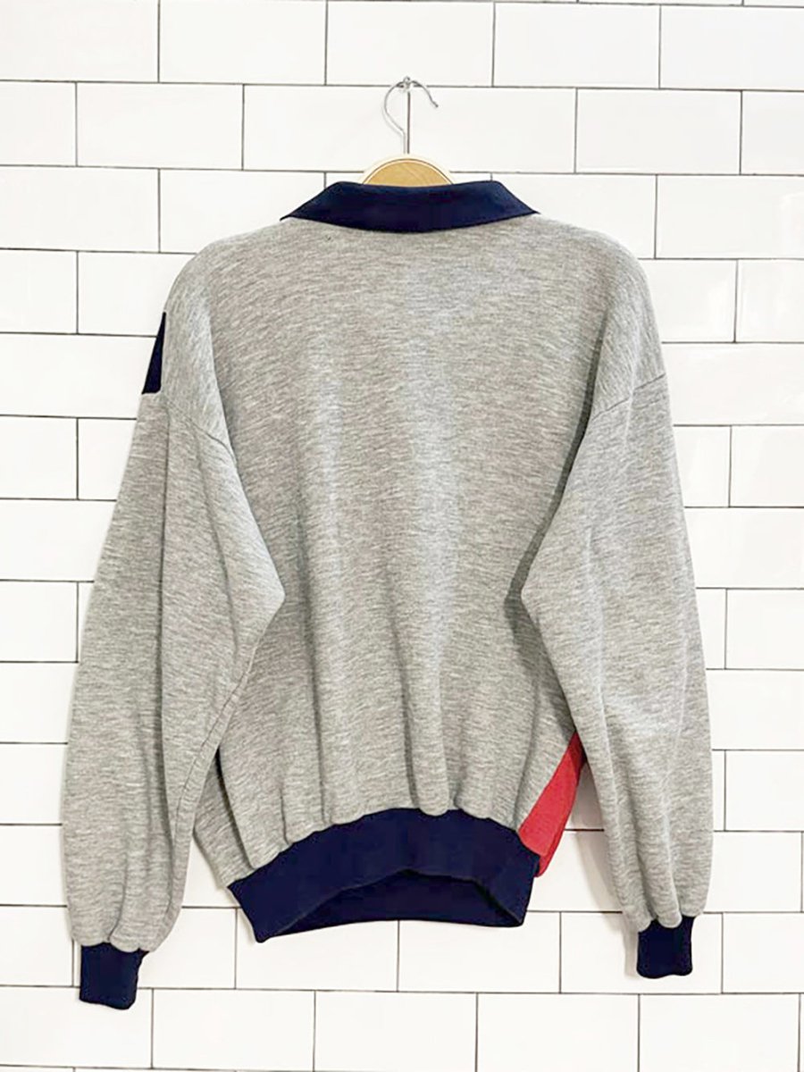 vintage 80s christopher rand half button colour block collared sweatshirt - good market thrift store