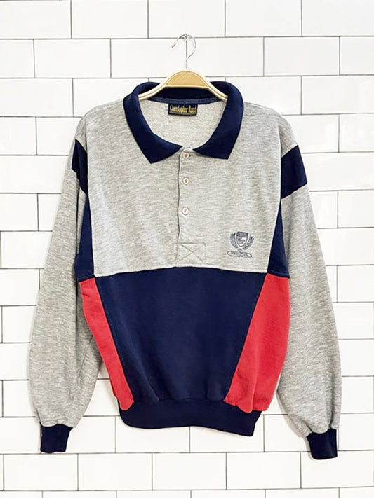 vintage 80s christopher rand half button colour block collared sweatshirt - good market thrift store