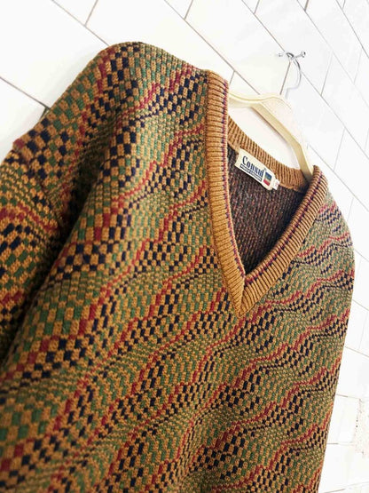vintage 80s consul wave knit v - neck sweater - good market thrift store