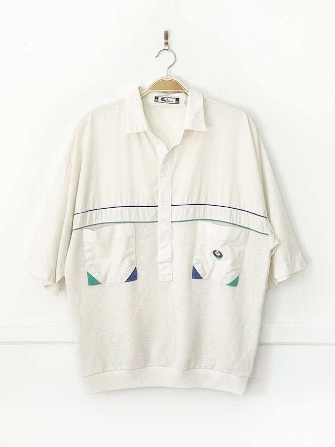 vintage 80s cooper 1/2 button mesh knit blouson shirt - good market thrift store