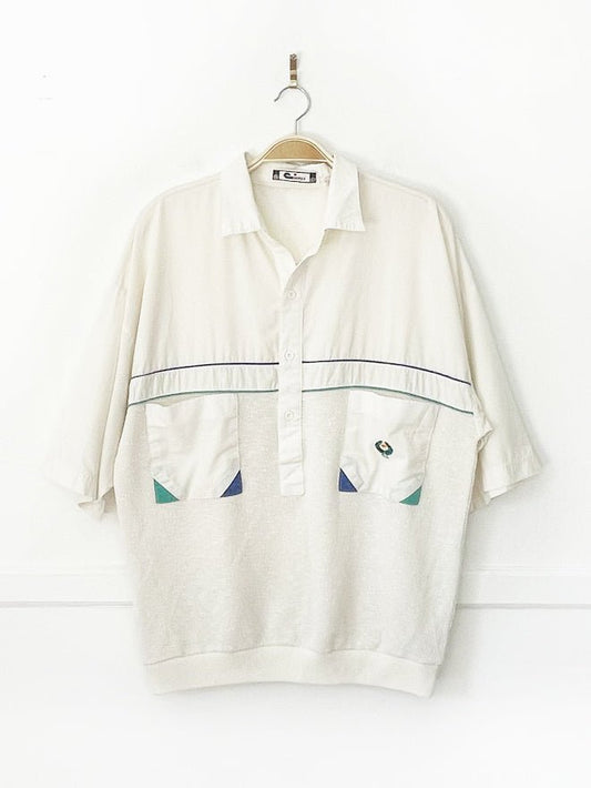 vintage 80s cooper 1/2 button mesh knit blouson shirt - good market thrift store