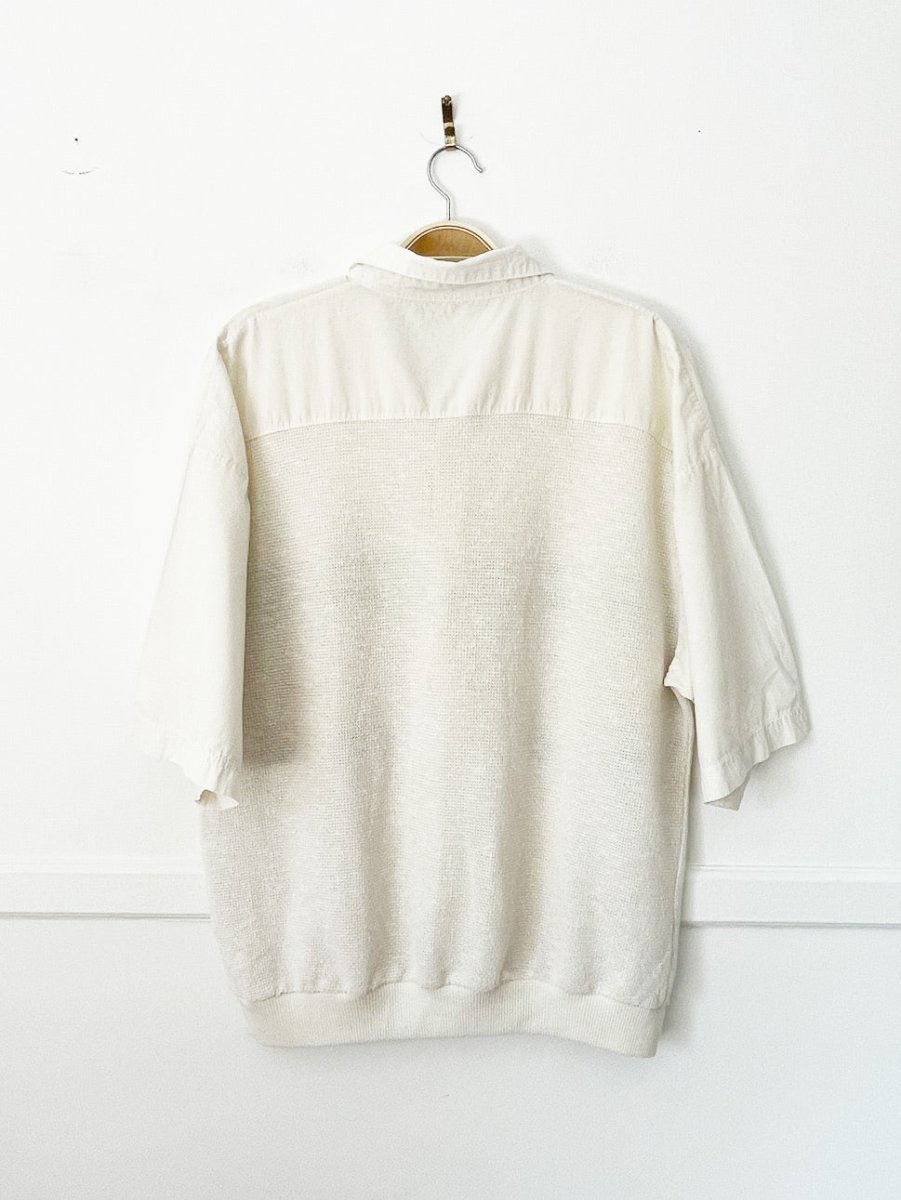 vintage 80s cooper 1/2 button mesh knit blouson shirt - good market thrift store