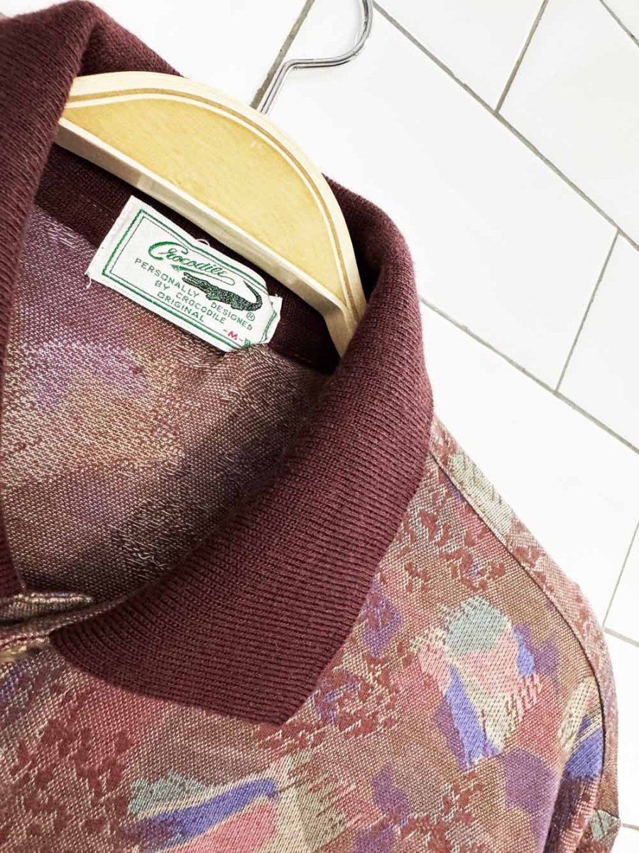 vintage 80s crocodile long sleeve knit polo shirt - good market thrift store