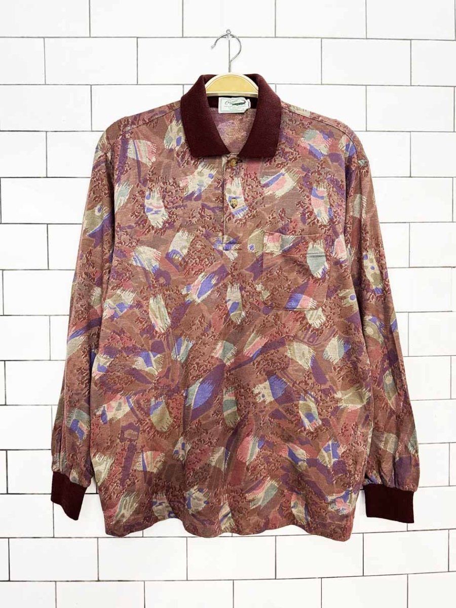 vintage 80s crocodile long sleeve knit polo shirt - good market thrift store
