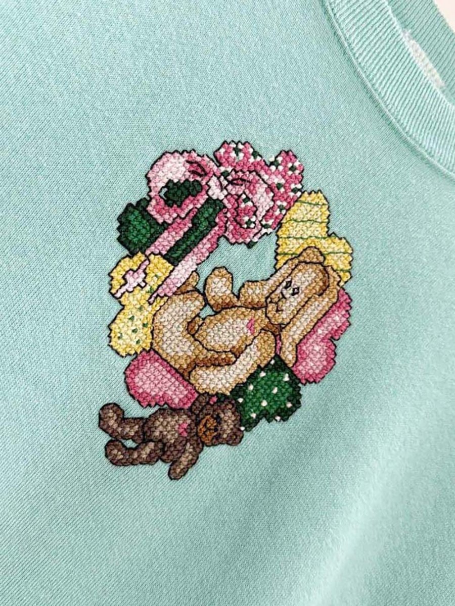 vintage 80s cross - stitch bunny and hearts sweatshirt - good market thrift store