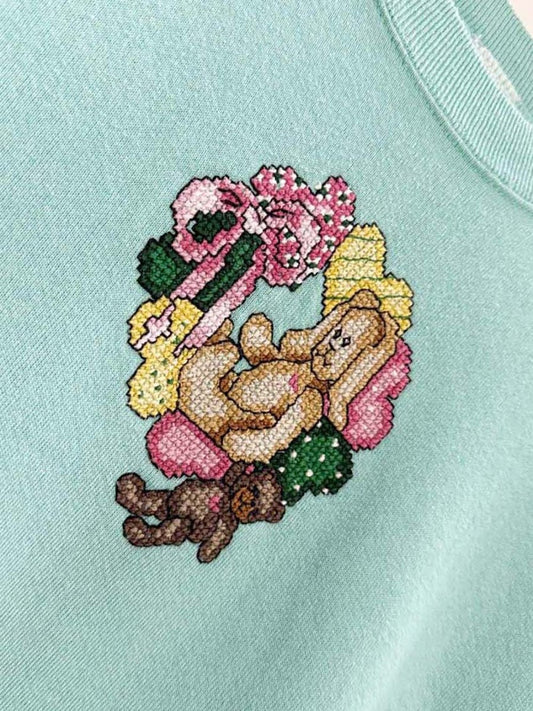 vintage 80s cross - stitch bunny and hearts sweatshirt - good market thrift store