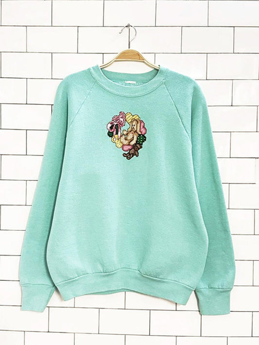 vintage 80s cross - stitch bunny and hearts sweatshirt - good market thrift store