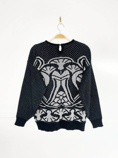 vintage 80s crossroads silver bells sequin knit sweater - good market thrift store