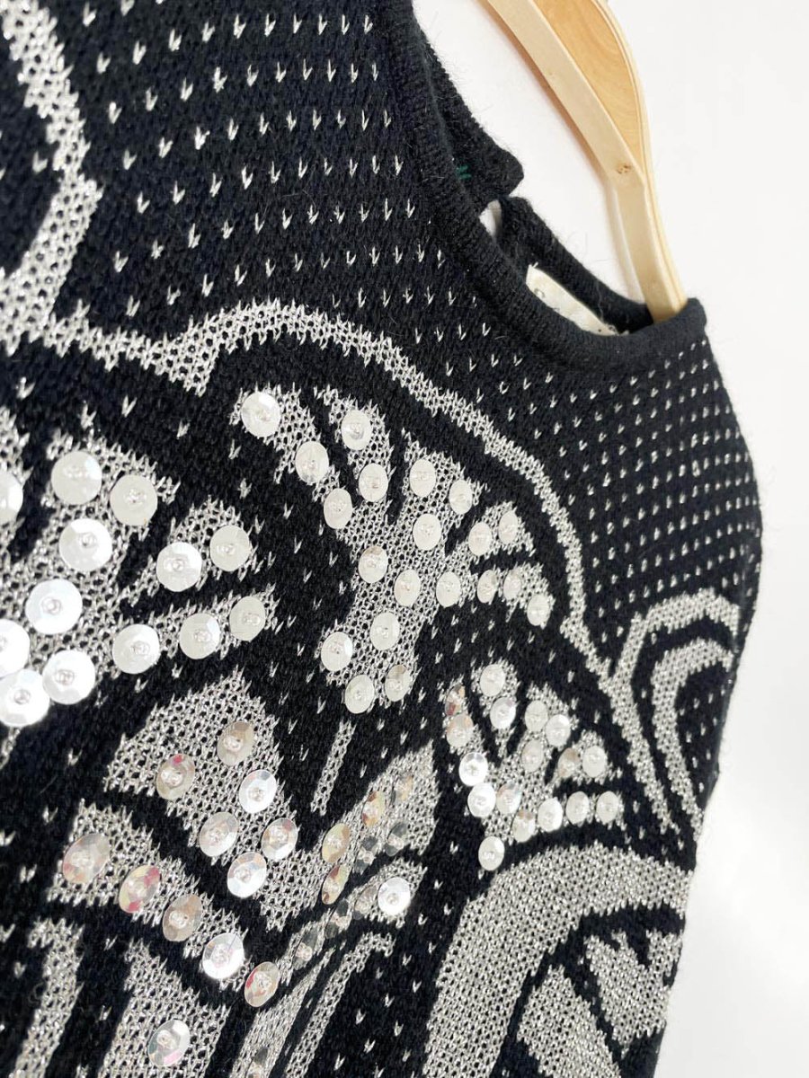 vintage 80s crossroads silver bells sequin knit sweater - good market thrift store