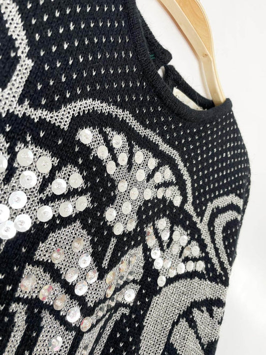 vintage 80s crossroads silver bells sequin knit sweater - good market thrift store