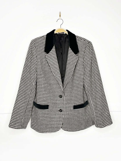 vintage 80s d'allairds 100% wool velvet trim houndstooth blazer | made in Canada - good market thrift store