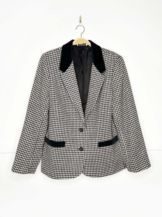 vintage 80s d'allairds 100% wool velvet trim houndstooth blazer | made in Canada - good market thrift store