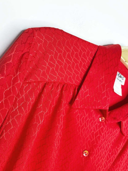 vintage 80s d'allairds pleated shoulder shine poly - knit blouse | made in Canada - good market thrift store