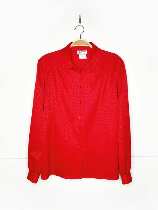 vintage 80s d'allairds pleated shoulder shine poly - knit blouse | made in Canada - good market thrift store