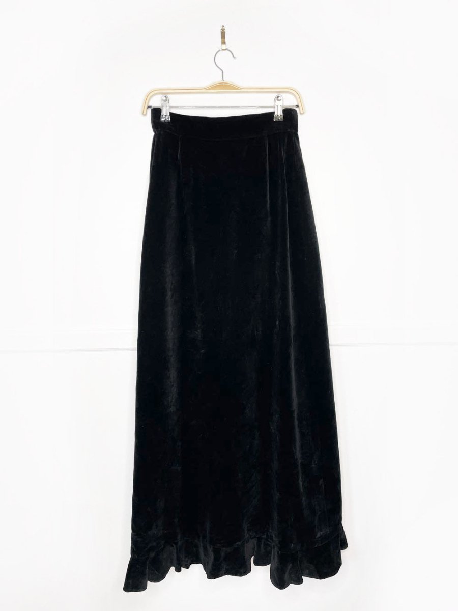 vintage 80s daniel carlton ruffle velvet wrap maxi skirt | nice - good market thrift store