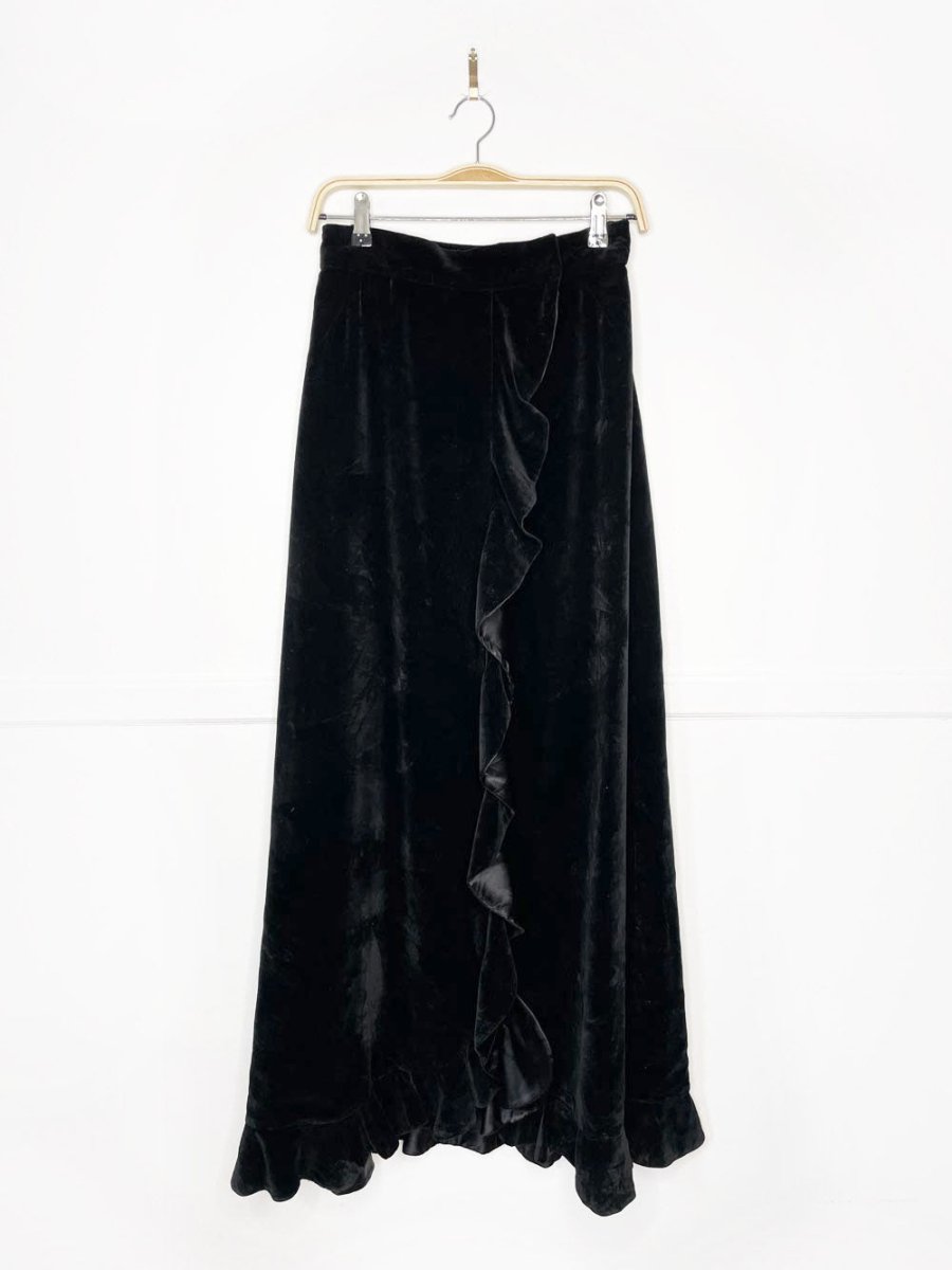 vintage 80s daniel carlton ruffle velvet wrap maxi skirt | nice - good market thrift store