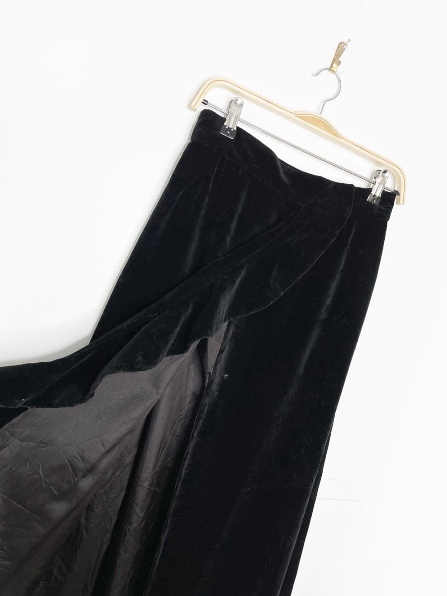 vintage 80s daniel carlton ruffle velvet wrap maxi skirt | nice - good market thrift store