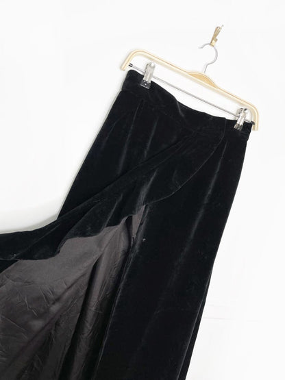 vintage 80s daniel carlton ruffle velvet wrap maxi skirt | nice - good market thrift store