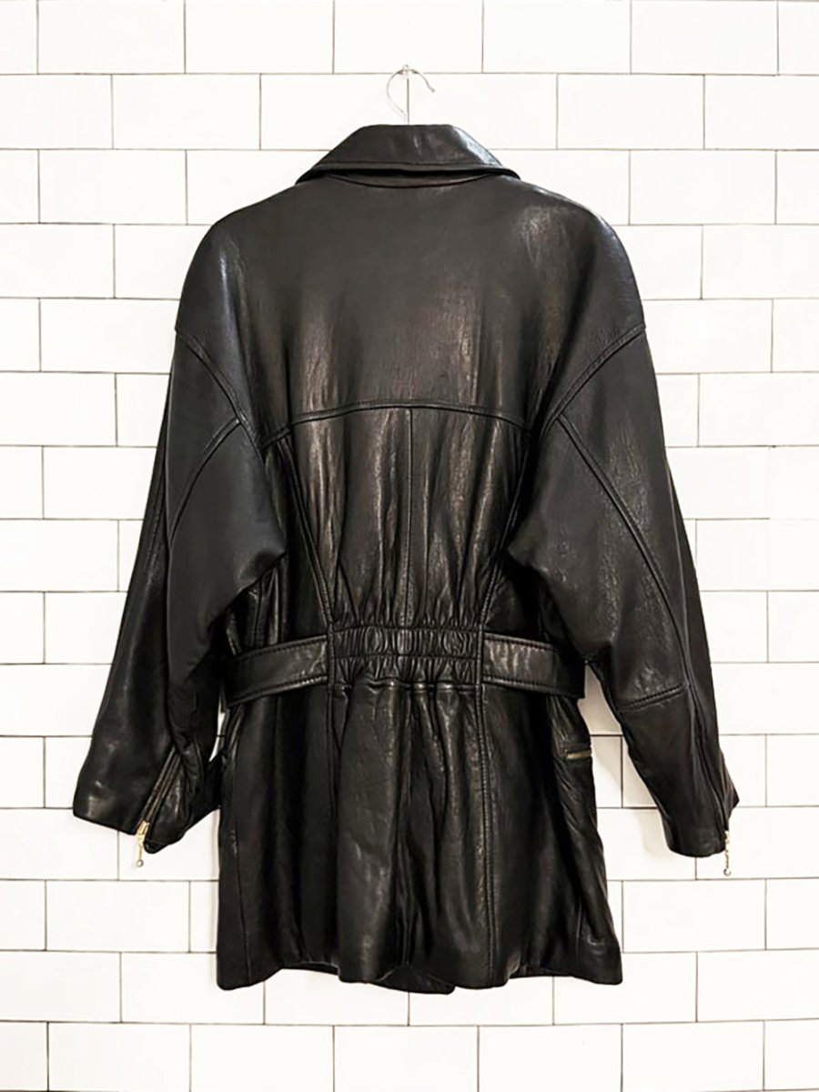 vintage 80s danier butter leather asymmetric zip belted jacket | lambskin - good market thrift store