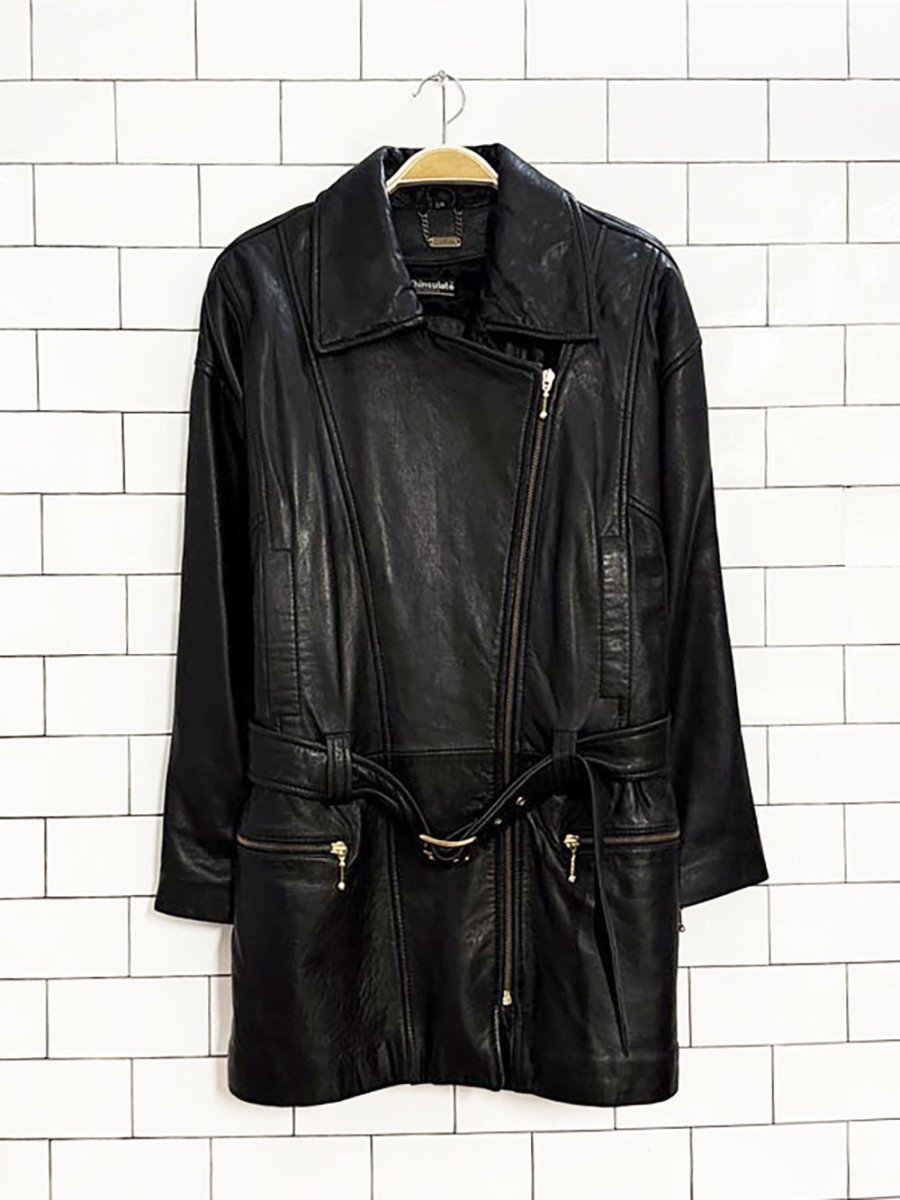 vintage 80s danier butter leather asymmetric zip belted jacket | lambskin - good market thrift store