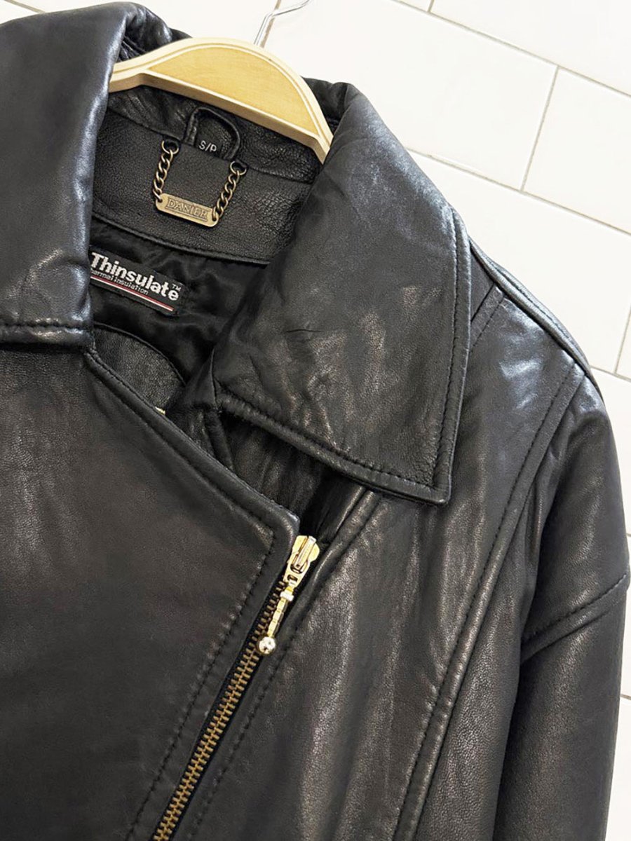 vintage 80s danier butter leather asymmetric zip belted jacket | lambskin - good market thrift store
