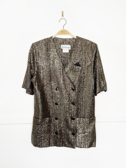 vintage 80s david bradley metallic double breasted short sleeve jacket top - good market thrift store