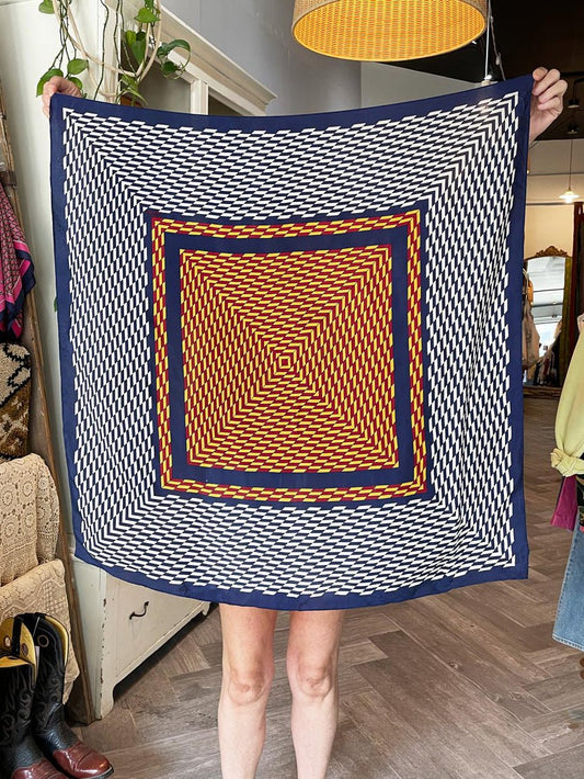 vintage 80s desco 100% silk op art xl square scarf - good market thrift store
