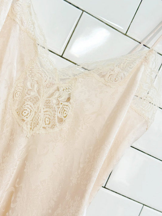 vintage 80s dream shoppe lingerie 100% silk floral lace trim slip dress | made in Canada - good market thrift store