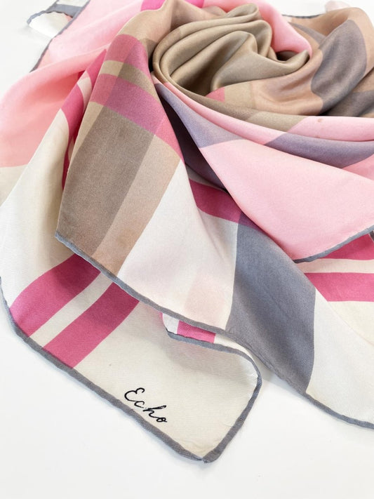 vintage 80s echo 100% silk plaid scarf | hand - rolled edge - good market thrift store