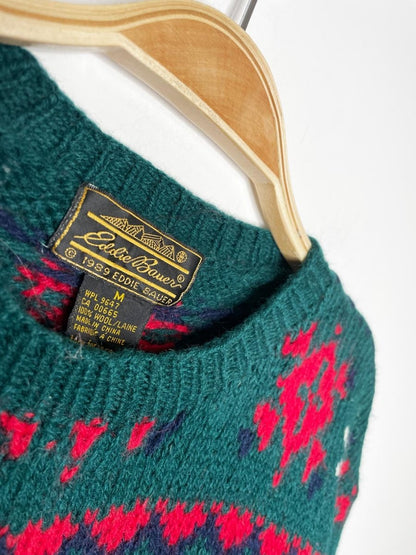 vintage 80s eddie bauer 100% wool reindeer knit sweater - good market thrift store