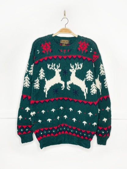 vintage 80s eddie bauer 100% wool reindeer knit sweater - good market thrift store