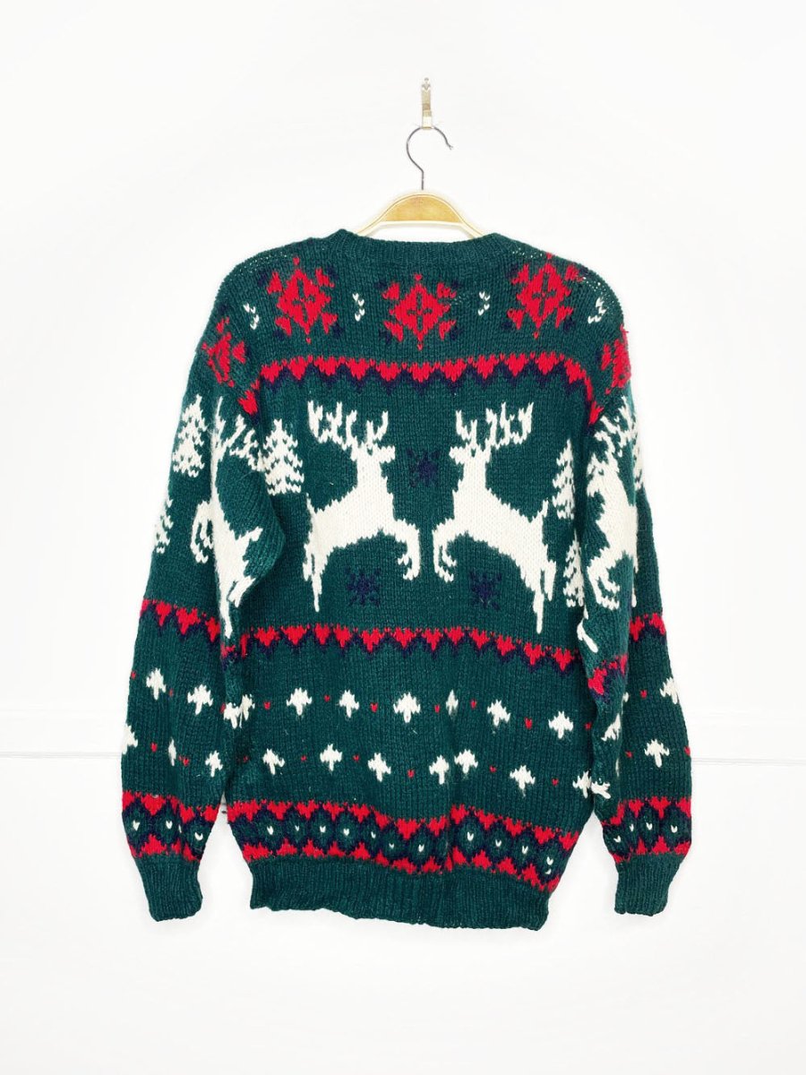 vintage 80s eddie bauer 100% wool reindeer knit sweater - good market thrift store