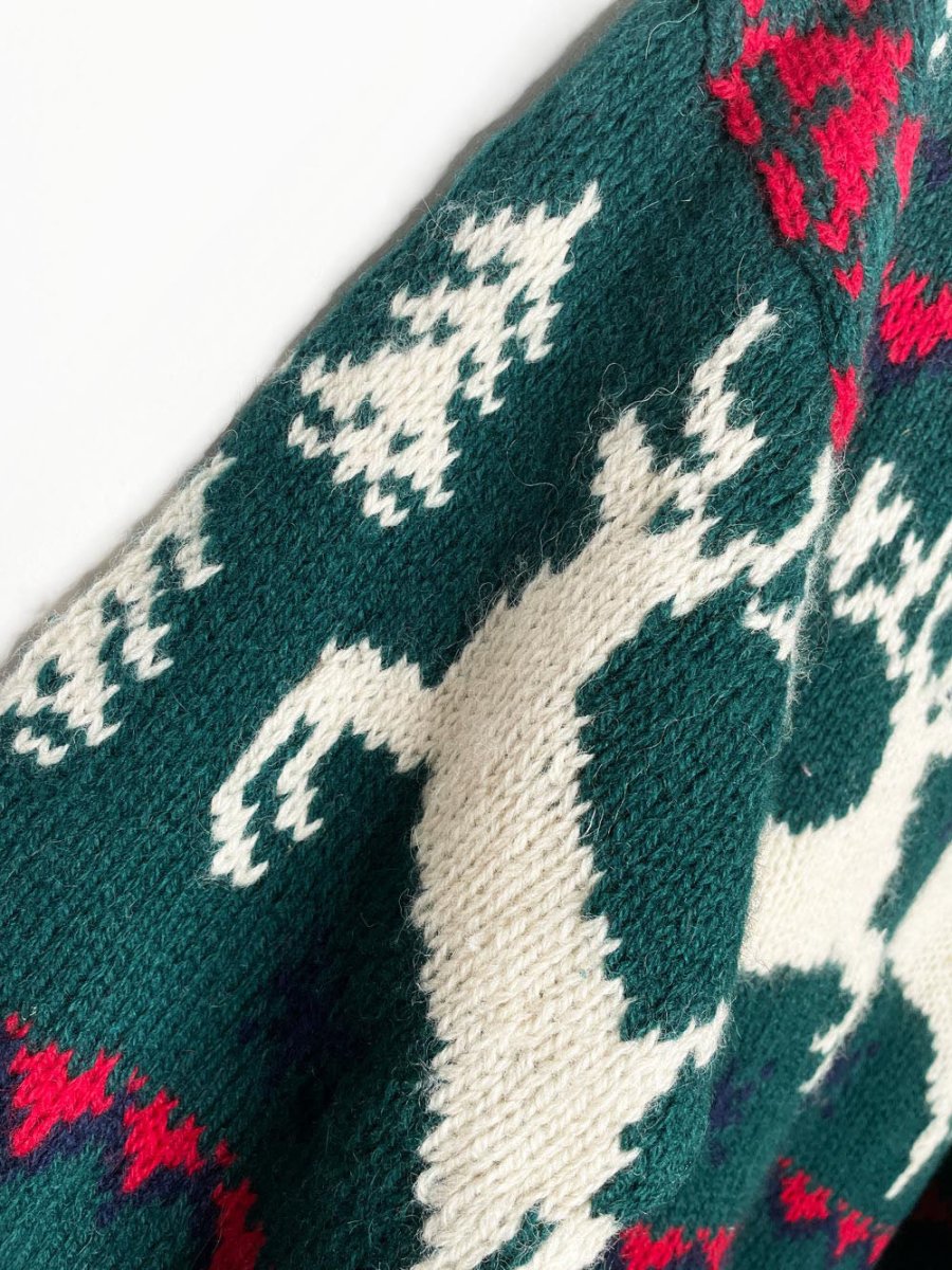 vintage 80s eddie bauer 100% wool reindeer knit sweater - good market thrift store
