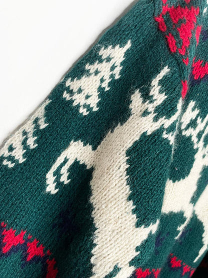 vintage 80s eddie bauer 100% wool reindeer knit sweater - good market thrift store