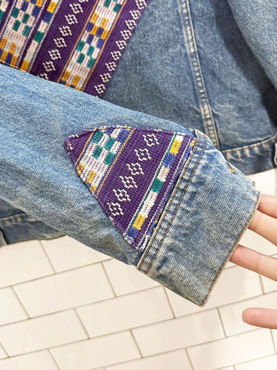 vintage 80s el huarache boho woven denim jacket - good market thrift store