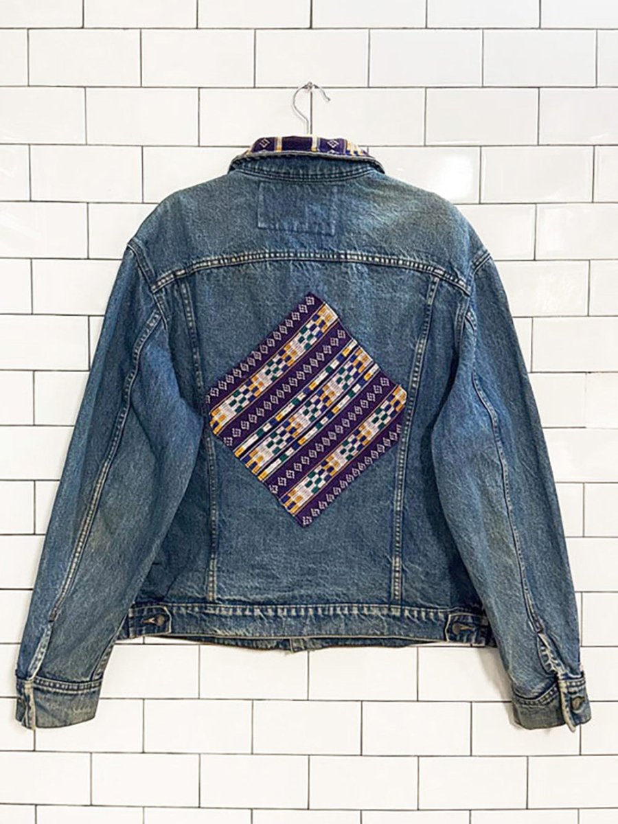 vintage 80s el huarache boho woven denim jacket - good market thrift store