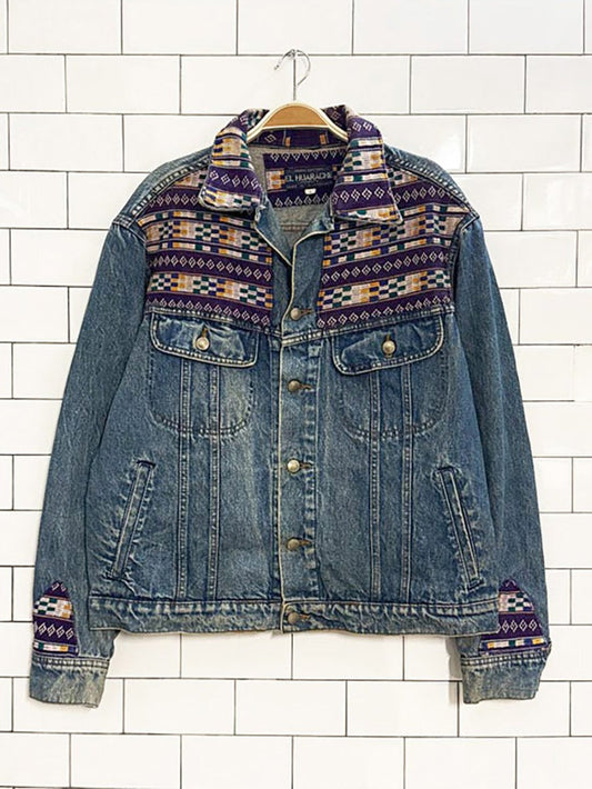 vintage 80s el huarache boho woven denim jacket - good market thrift store