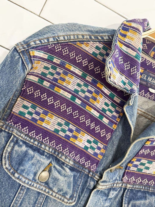 vintage 80s el huarache boho woven denim jacket - good market thrift store